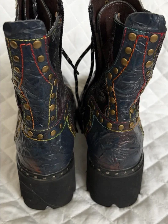 L'ATISTE Multicolor Embossed Lace-Up Combat Booties - Picture 4 of 12